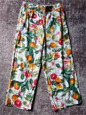 Cynthia Rowley Citrus Print Linen Blend Jogger Pants | L